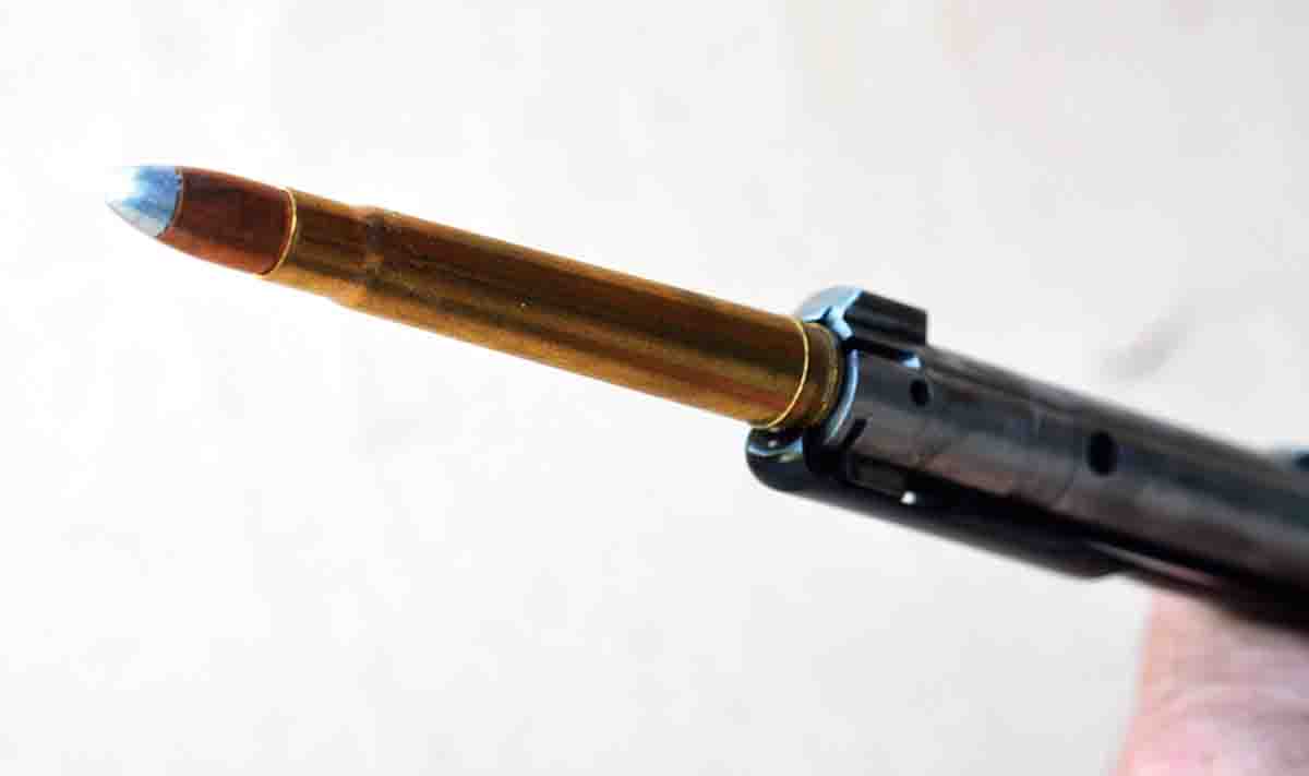 The claw extractor and blade ejector allow controlled round feeding, wherein the bolt literally holds the cartridge so that the shooter has absolute control of the action and cartridge.